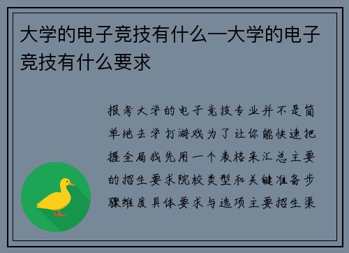 大学的电子竞技有什么—大学的电子竞技有什么要求